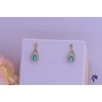   Ditta antiallergén kék kristályköves csepp allakú fülbevaló-14K 