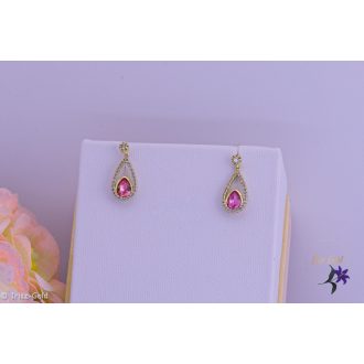   Ditta antiallergén pink kristályköves csepp allakú fülbevaló-14K 