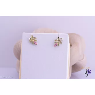   Dalla antiallergén pink JingJing kristályköves levél fülbevaló-14K 