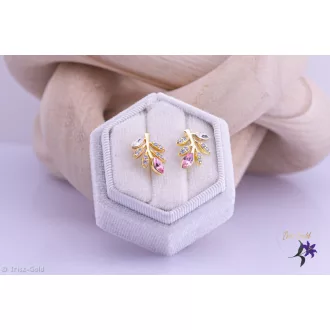   Dalla antiallergén pink JingJing kristályköves levél fülbevaló-14K 