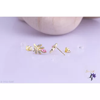   Dalla antiallergén pink JingJing kristályköves levél fülbevaló-14K 