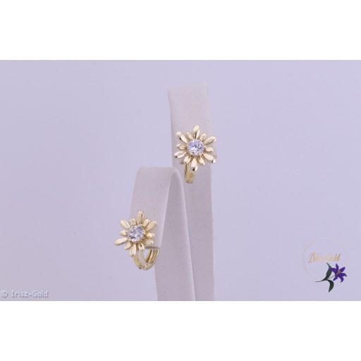 Marica antiallergén virág alakú karika fülbevaló középen köves-14K 