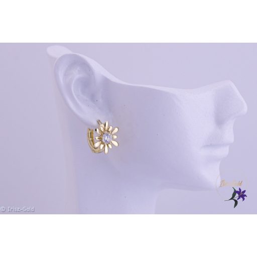 Marica antiallergén virág alakú karika fülbevaló középen köves-14K 