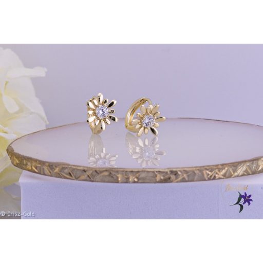 Marica antiallergén virág alakú karika fülbevaló középen köves-14K 