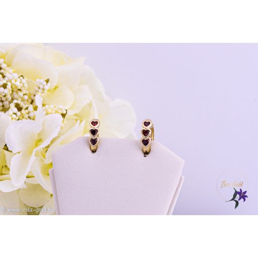 Aliza antiallergén kiskarika fülbevaló piros kis szivekkel-14K 