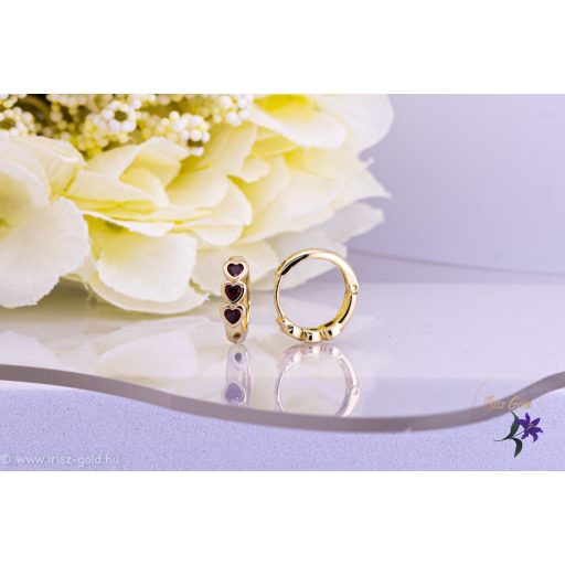 Aliza antiallergén kiskarika fülbevaló piros kis szivekkel-14K 