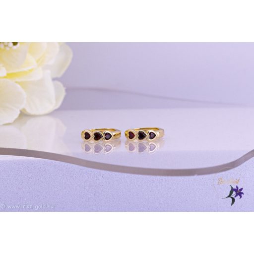 Aliza antiallergén kiskarika fülbevaló piros kis szivekkel-14K 