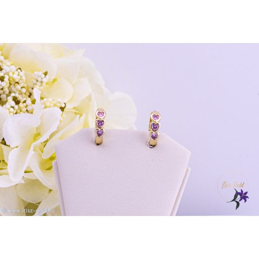 Aliza antiallergén kiskarika fülbevaló rózsaszín kis szivekkel-14K 
