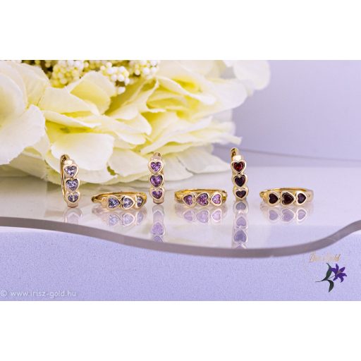 Aliza antiallergén kiskarika fülbevaló rózsaszín kis szivekkel-14K 