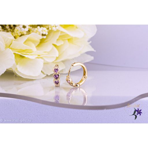 Aliza antiallergén kiskarika fülbevaló rózsaszín kis szivekkel-14K 