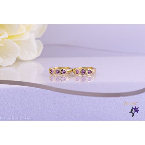 Aliza antiallergén kiskarika fülbevaló rózsaszín kis szivekkel-14K 