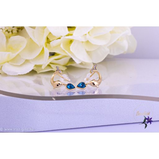 Elli. antiallergén kis delfines fülbevaló kék kristálykővel-14K 