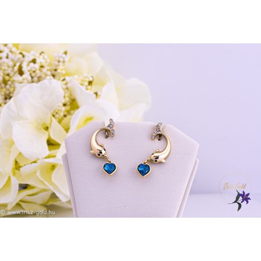 Elli. antiallergén kis delfines fülbevaló kék kristálykővel-14K 