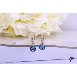   Junó antiallergén köves karika fülbevaló kék csüngős kristálykővel -14K 