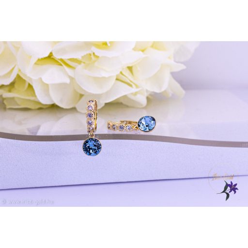 Junó antiallergén köves karika fülbevaló kék csüngős kristálykővel -14K 