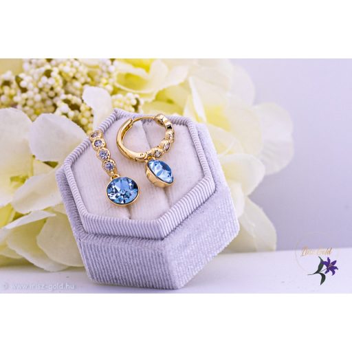 Junó antiallergén köves karika fülbevaló kék csüngős kristálykővel -14K 