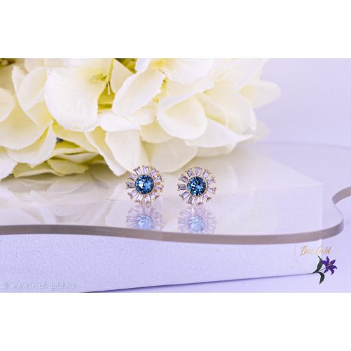 Liza antiallergén virág alakú fülbevaló középen kék kristálykővel-14K 