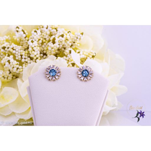 Liza antiallergén virág alakú fülbevaló középen kék kristálykővel-14K 