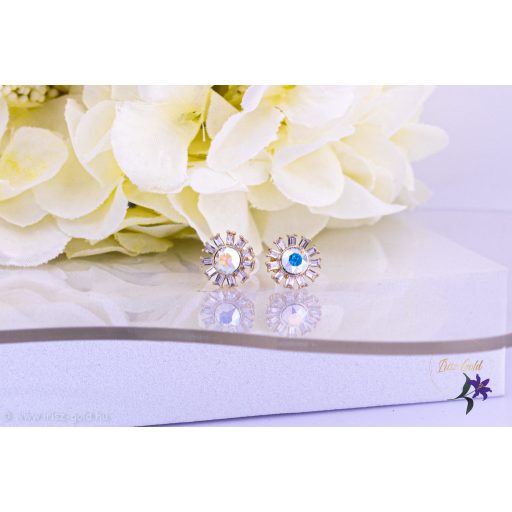 Liza antiallergén virág alakú fülbevaló középen galaxi kristálykővel-14K 