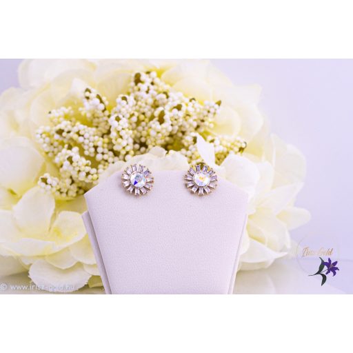 Liza antiallergén virág alakú fülbevaló középen galaxi kristálykővel-14K 