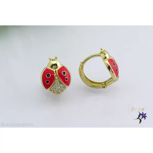 Katka goldfilled piros katicás gyermek-tini fülbevaló-14K 