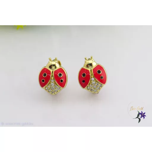 Katka goldfilled piros katicás gyermek-tini fülbevaló-14K 