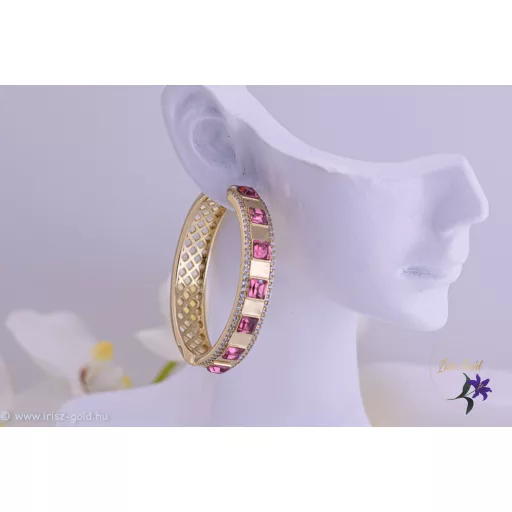 Rozita prémium kategóriás goldfilled rózsaszin Swarovski köves karika fülbevaló-14K 