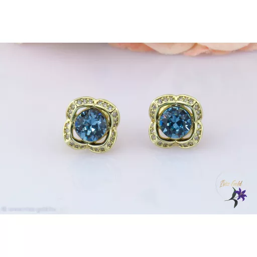 Izabell goldfilled kék virágalakú kristályköves fülbevaló-14K