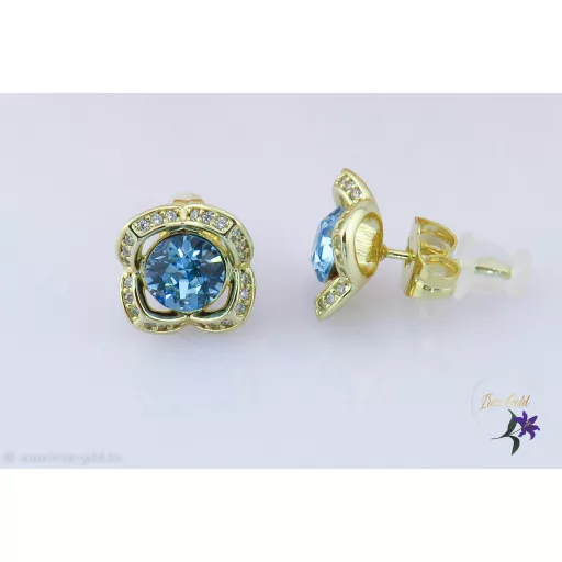 Izabell goldfilled kék virágalakú kristályköves fülbevaló-14K