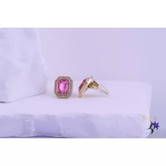   Iglic antiallergén pink kockaköves Swarovski fülbevaló-14K 