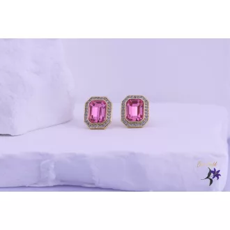   Iglic antiallergén pink kockaköves Swarovski fülbevaló-14K 