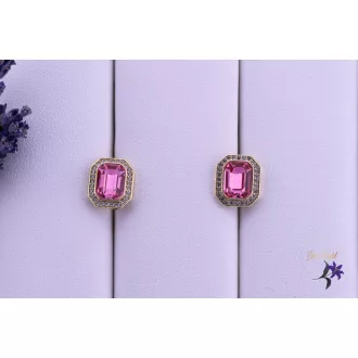   Iglic antiallergén pink kockaköves Swarovski fülbevaló-14K 