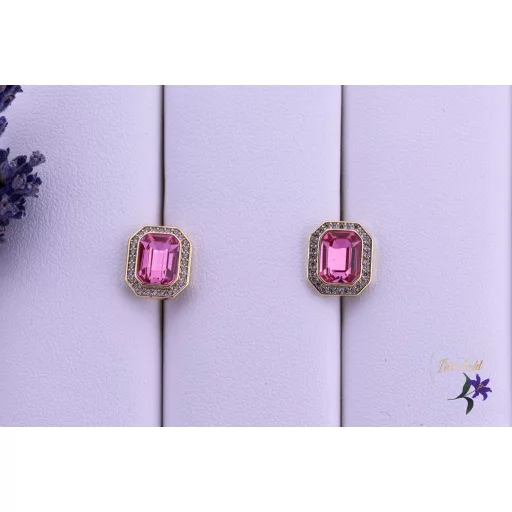 Iglic antiallergén pink kockaköves Swarovski fülbevaló-14K 