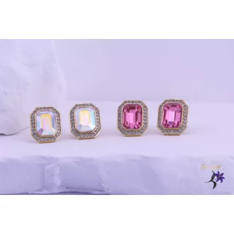   Iglic antiallergén pink kockaköves Swarovski fülbevaló-14K 