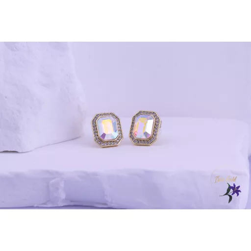 Iglic antiallergén fehér kockaköves Swarovski fülbevaló-14K 