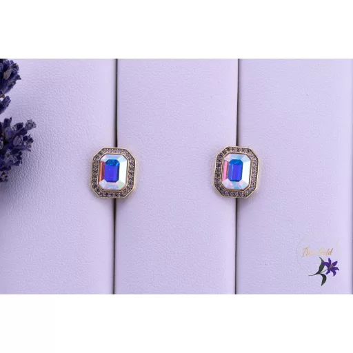 Iglic antiallergén fehér kockaköves Swarovski fülbevaló-14K 