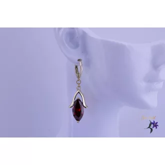   Kelli goldfilled virágszerű csüngős fülbevaló piros kővel-14K 