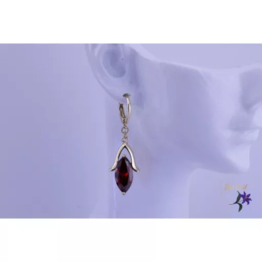 Kelli goldfilled virágszerű csüngős fülbevaló piros kővel-14K 