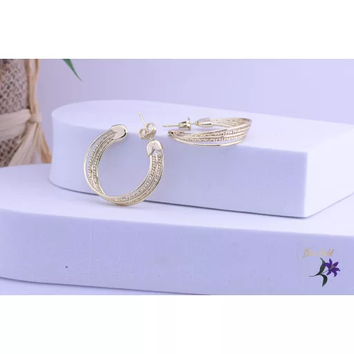 Erka goldfilled mintás duplakarikás metszett fél karika fülbevaló-14K