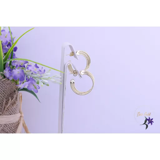 Erka goldfilled mintás duplakarikás metszett fél karika fülbevaló-14K