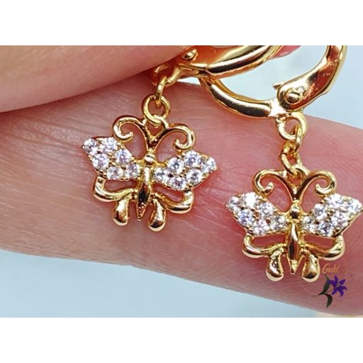 Brigitta gold antiallergén pillangó fülbevaló cirkónia kövekkel 18K - fehér