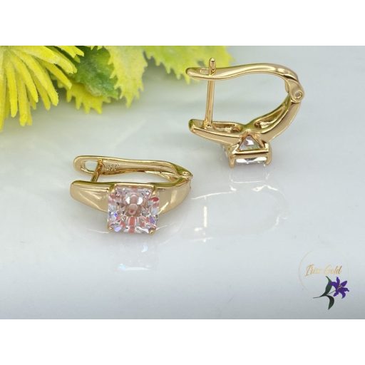 Rubina gold antiallergén köves fülbevaló szögletes kővel 18K - rózsaszín