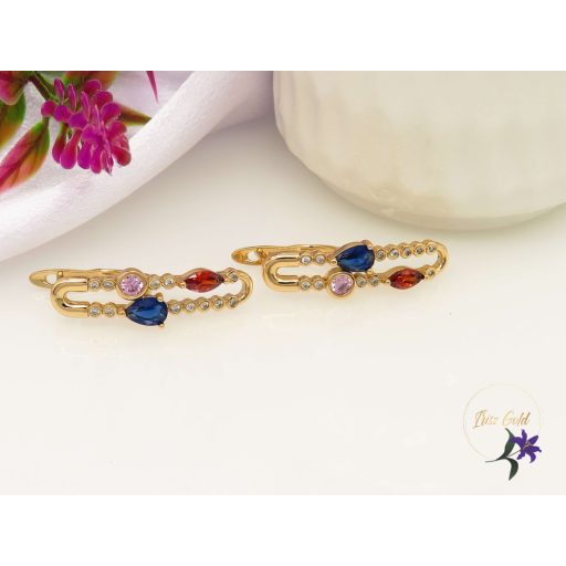 Dorina antiallergén hosszúkás fülbevaló színes kövekkel-18K 