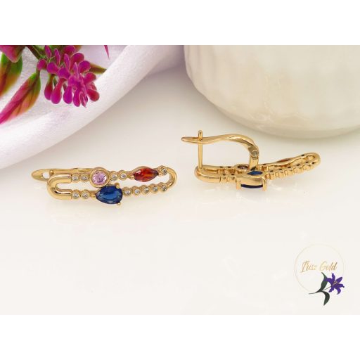 Dorina antiallergén hosszúkás fülbevaló színes kövekkel-18K 