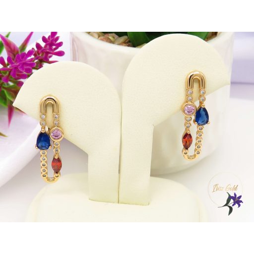 Dorina antiallergén hosszúkás fülbevaló színes kövekkel-18K 