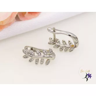   Menire -white gold filled levél alakú fülbevaló fehér cirkóna kövekkel-rodium 