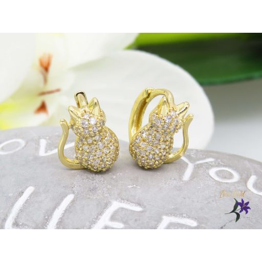 Cilli gold filled tűcirkónia köves cica fülbevaló-14K-CMJ