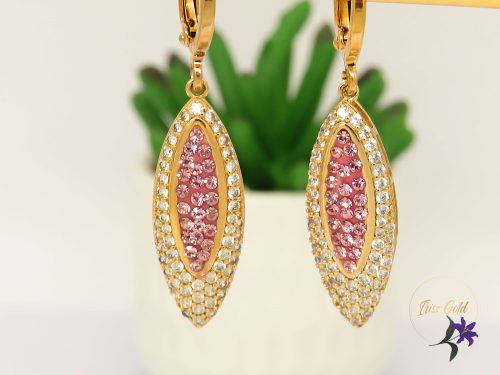 Xuping antiallergén rózsaszin Swarovski köves csüngős fülbevaló-18K 