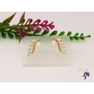 Gold filled gyöngyös fülbevaló levél mintával-18K 