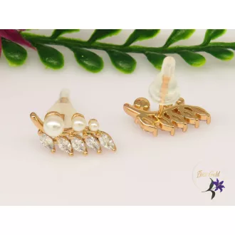 Gold filled gyöngyös fülbevaló levél mintával-18K 